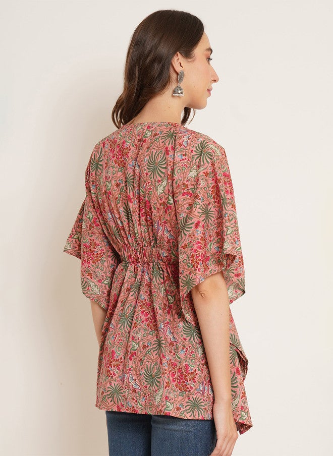 COTLAND FASHION Floral Print V-Neck Kimono Sleeve Cotton Kaftan Top - Image 5
