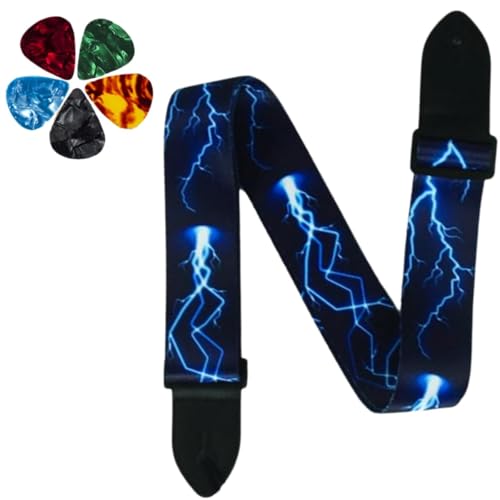 MOCKING BIRD Guitar Strap for Acoustic Adjustable Buckle Electric Guitar Strap Polyester Guitar Belt For Acoustic/Bass/Electric Guitar (Blue Thunder) - Image 1