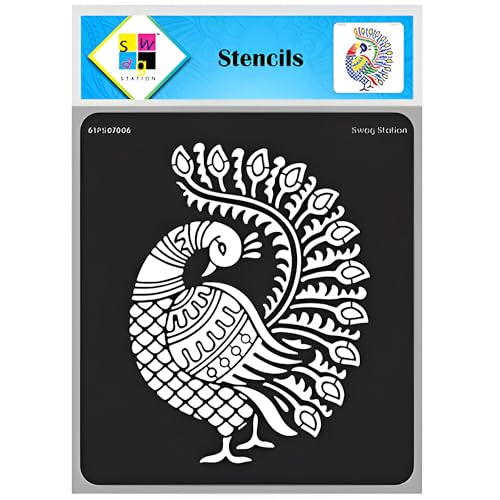 SWAGSTATION Reusable DIY Stencils for Painting Patterns |Peacock Bird Stencil (12"x12") Reusable DIY Stencils for Kids -Template for Art and Craft, Home Decor, DIY Albums, Card Making - Image 1