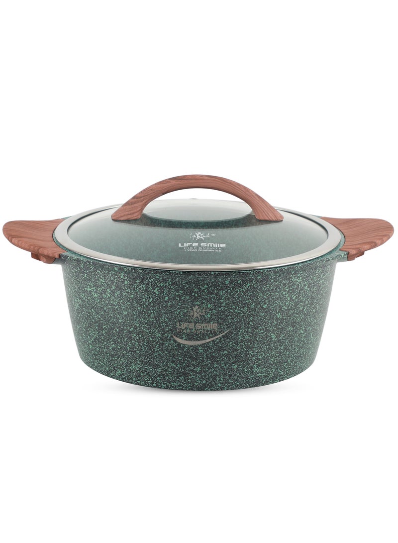 Life Smile 28cm (6.6 Liter) LIFE SMILE Cooking Pot | Granite Soup Pot With Glass Lid | Induction Base | Multi Layer Non-Stick Coating 100% PFOA Free | oven safe & Bakelite Handle  - Image 1