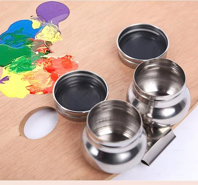 Ecjiuyi Palette Cup with Lid, Stainless Steel Double Dipper Oil Painting Pot Container, No Leakage, Can Clip on Palette - Image 3