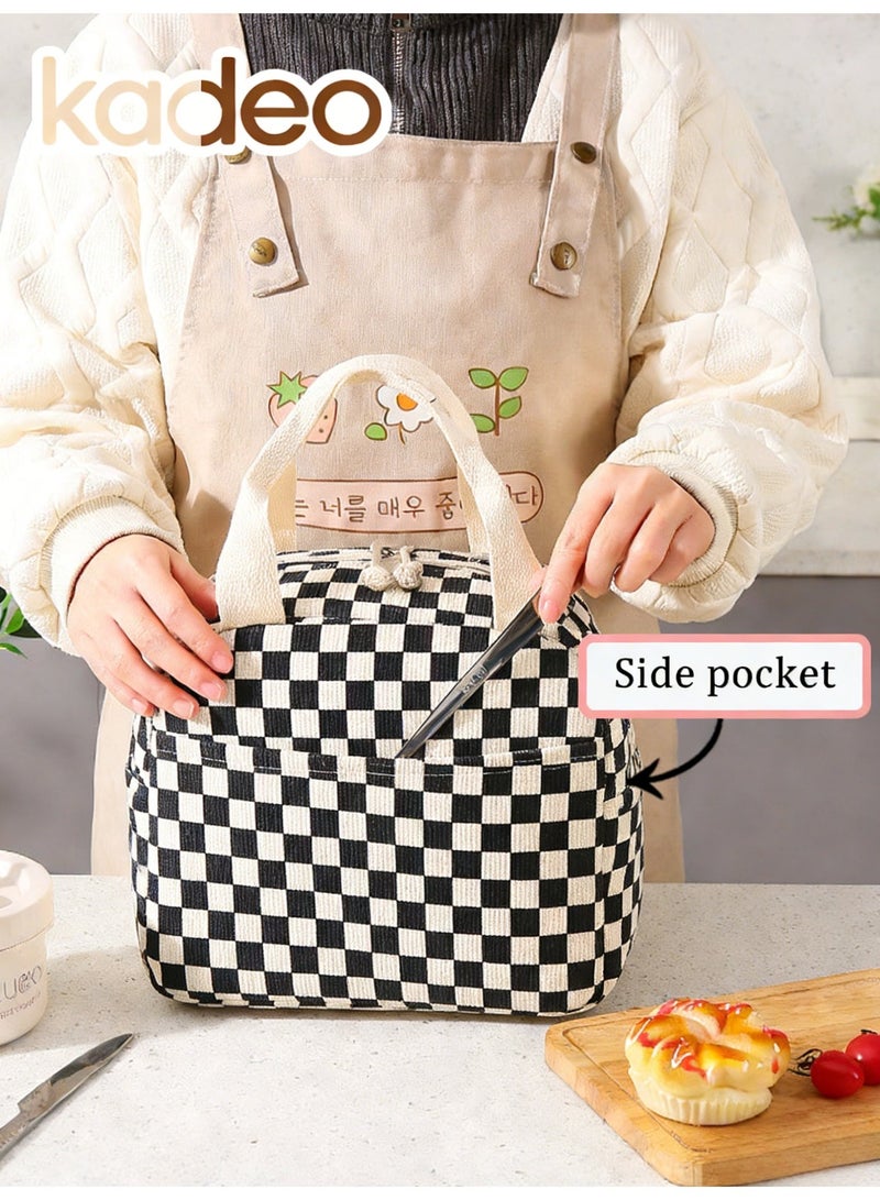 kadeo Lunch Bag, Cute Corduroy Lunch Tote Bag, Reusable Insulated Lunch Box, Large Capacity Reusable Insulated Cooler for Work Picnic Travel - Image 4