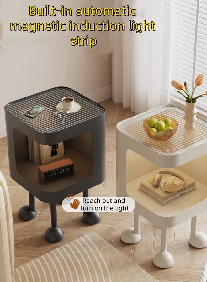 JCB CHIC طاولة سرير ذكية، طاولة جانبية ذات رفوف مفتوحة للتخزين، طاولة جانبية للأريكة، مزودة بأضواء LED، خزانة تخزين حديثة متعددة الوظائف - Image 4