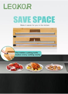 LEOKOR Food Wrap Dispenser 2 in 1 Foil and Plastic Wrap Dispenser with Slide Cutter Wood Roll Organizer Holder Compatible with 12" Roll  - Image 5