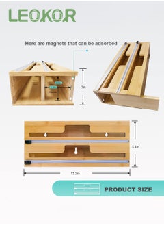 LEOKOR Food Wrap Dispenser 2 in 1 Foil and Plastic Wrap Dispenser with Slide Cutter Wood Roll Organizer Holder Compatible with 12" Roll  - Image 4