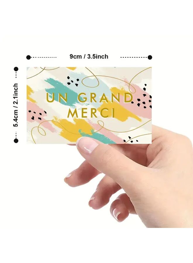 50 Pieces French Thank You Cards Un Grand Merci Scribble Design Pastel Colors Dual Sided Printed Blank Back For Writing 9 X 5 4 Cm Elegant Gift Wrapping Business Appreciation Cards - Image 3