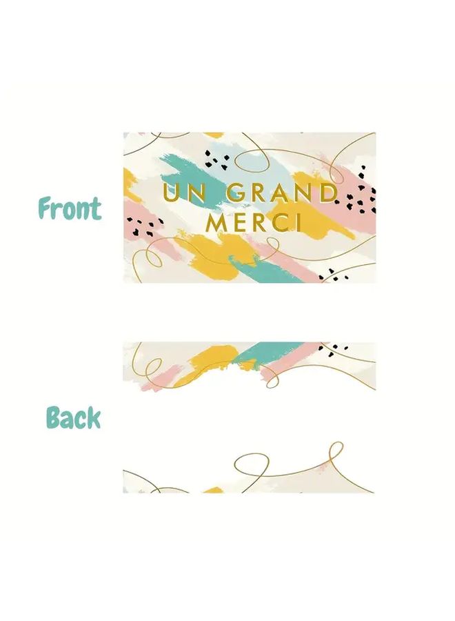 50 Pieces French Thank You Cards Un Grand Merci Scribble Design Pastel Colors Dual Sided Printed Blank Back For Writing 9 X 5 4 Cm Elegant Gift Wrapping Business Appreciation Cards - Image 2