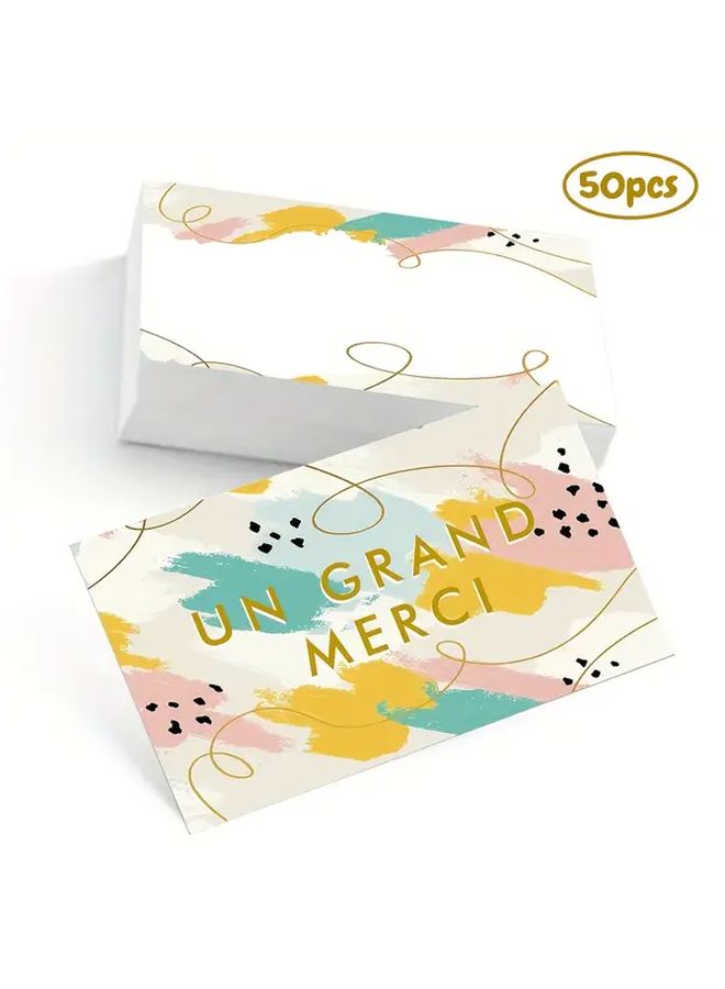50 Pieces French Thank You Cards Un Grand Merci Scribble Design Pastel Colors Dual Sided Printed Blank Back For Writing 9 X 5 4 Cm Elegant Gift Wrapping Business Appreciation Cards - Image 1