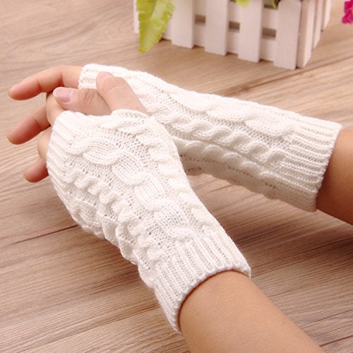 Alexvyan White Self Design Knitted Woolen Warm Comfortable Fingerless Gloves Winter Accessories Hand Warmer for Women Girls - Image 4