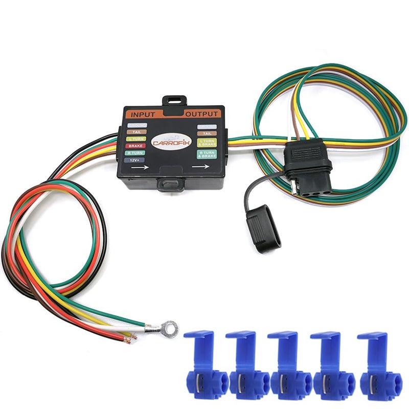 CARROFIX Powered 3to2Wire Trailer Tail Light Converter with 15ft Leads and 48ft 4Way Wiring Harness Connector  LED Compatible