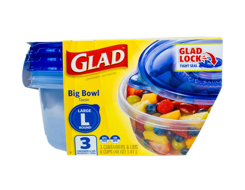 غلاد GLAD GLADWARE BIG BOWN حاويات تخزين الطعام وعاء مستدير كبير يحمل 48 أونصة من الطعام 3 مجموعة حاويات تخزين الطعام للاستخدام اليومي للحفاظ على نضارة - Image 2