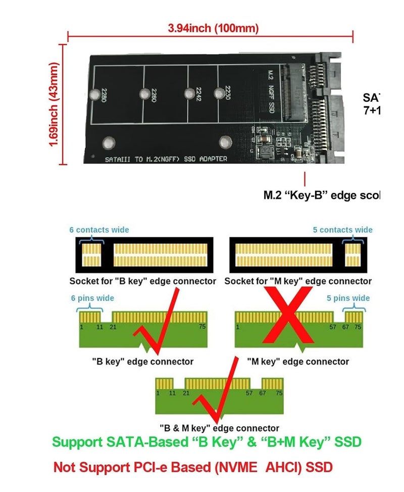 ETZIN محول بطاقة M.2 NGFF إلى SATA III بـ 22 دبوس لمحول SATA لـ NGFF M.2 بناءً على المفتاح B/B + M 2280 2260 2242 2230 مم SSD بسرعة فائقة 6Gbps لأجهزة الكمبيوتر المحمولة والمكتبية EPL-1067HS - Image 4