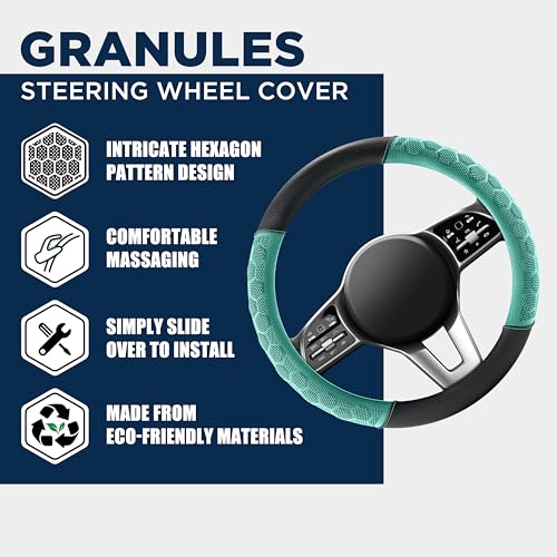 PIC AUTO Massage Steering Wheel Cover, Mint Football Pattern Material Spliced Leather Car Steering Wheel Protector, Car Interior Accessories, Universal Fit 14.5"-15.5" for Cars, Trucks, Van, SUV - Image 3