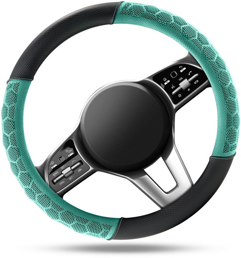 PIC AUTO Massage Steering Wheel Cover, Mint Football Pattern Material Spliced Leather Car Steering Wheel Protector, Car Interior Accessories, Universal Fit 14.5"-15.5" for Cars, Trucks, Van, SUV - Image 2