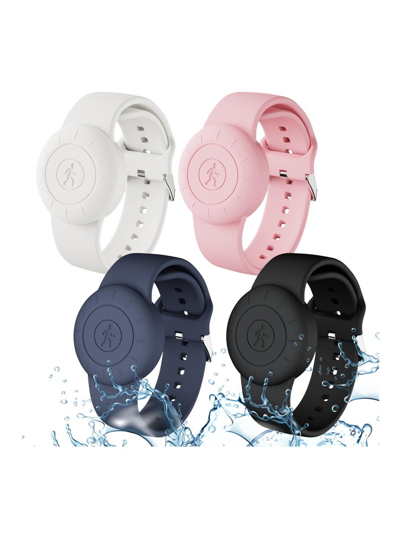 4 Pack Waterproof AirTagBraceletfor Kids Soft Silicone Hidden Air tag Wristband Lightweight Band for Apple AirTag Full Body Protective Watch Band for Child - Image 1