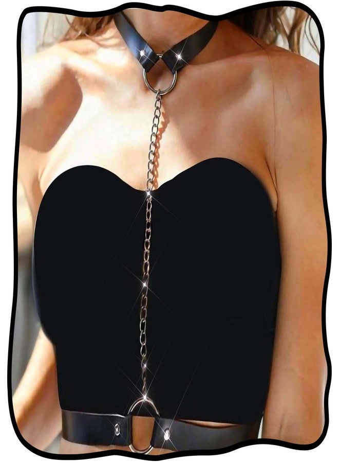 Fstrend Chest Harness Body Chain Belts Black Leather Fashion Costume Accessory for Women(Black) - Image 1