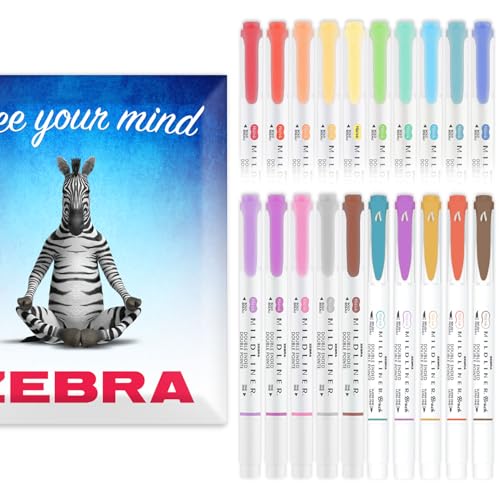 Zebra Pen Mildliner Dual Tip Highlighter Pens Broad Fine Tip Double Ended Markers Pack of Colours in Envelope Gift Packaging AcidFree Non Toxic Ink Deep Warm 20 Pack - Image 1