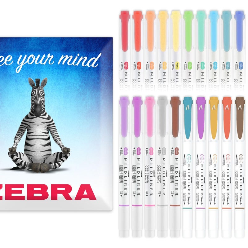 Zebra Pen Mildliner Dual Tip Highlighter Pens Broad Fine Tip Double Ended Markers Pack of Colours in Envelope Gift Packaging AcidFree Non Toxic Ink Deep Warm 20 Pack - Image 2