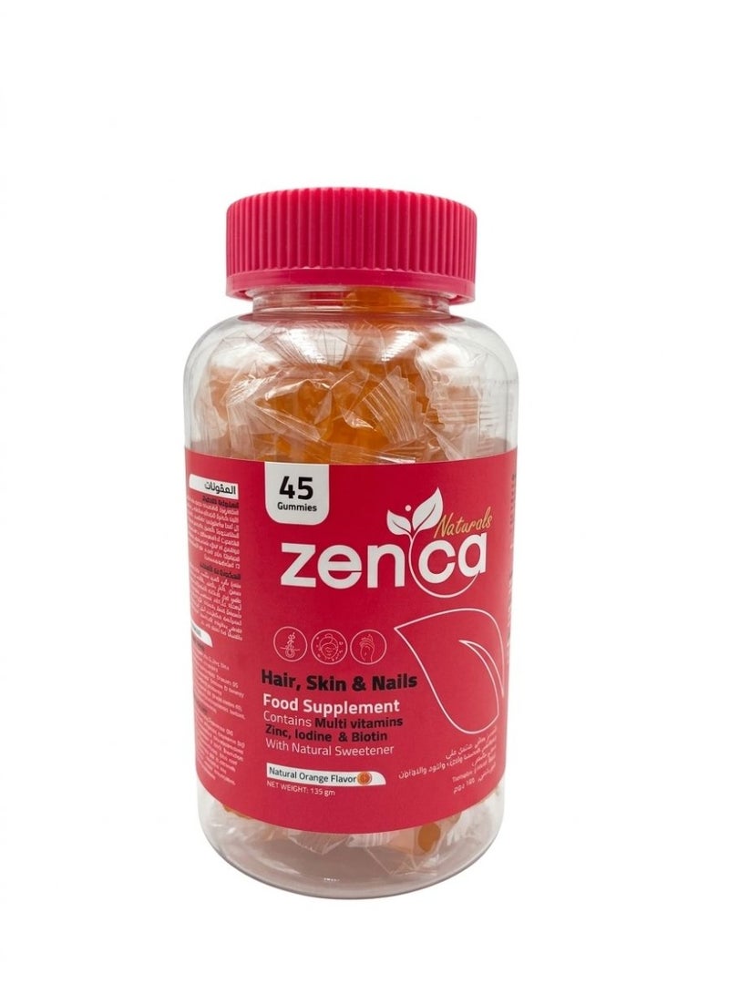مكمل غذائي زينكا يحتوي علي فيتامينات للشعر والبشرة وتقوية الاظافر 45 علك للمضغ