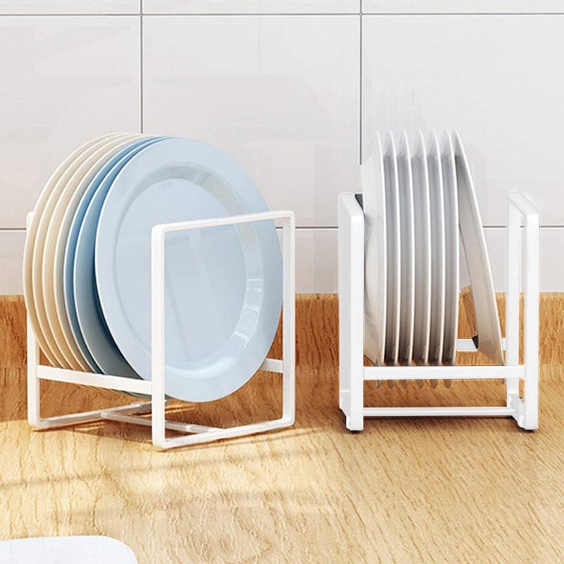 MINGFANITY 2PCS Plate Holders Organizer Metal Dish Storage Dying Display Rack for Cabinet Counter and Cupboard  White Small - Image 1