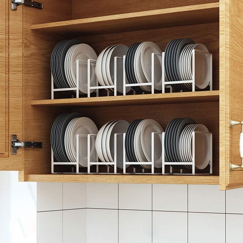 MINGFANITY 2PCS Plate Holders Organizer Metal Dish Storage Dying Display Rack for Cabinet Counter and Cupboard  White Small - Image 5