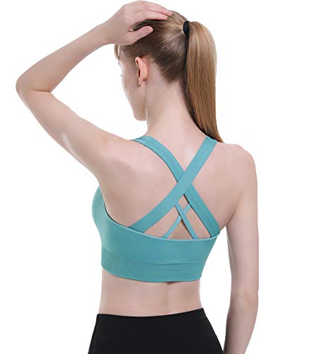 Double Couple Sports Bras for Women Padded High Impact Seamless Criss Cross Back Workout Tops Gym Activewear Bra Large - Image 3