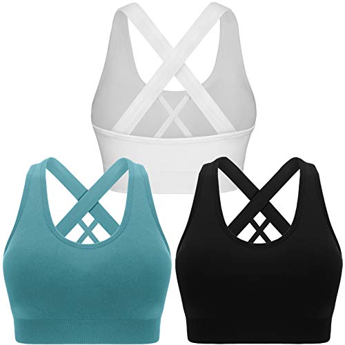 Double Couple Sports Bras for Women Padded High Impact Seamless Criss Cross Back Workout Tops Gym Activewear Bra Large - Image 1