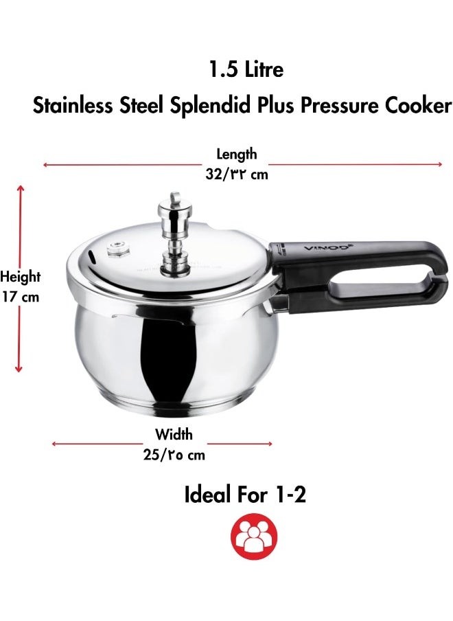 VINOD - Splendid Plus 18/8 Stainless Steel Pressure Cooker Outer Lid 1.5 Litre - Image 1