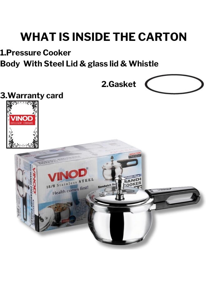 VINOD - Splendid Plus 18/8 Stainless Steel Pressure Cooker Outer Lid 1.5 Litre - Image 1