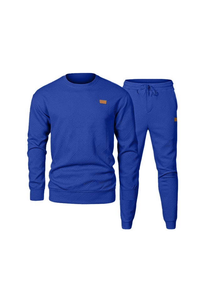 SPRING Autumn Men's Hoodie Sport Casual Solid Color Round Neck Jacquard Knit Sweater Two-piece Set Long Sleeve Long Pants - Image 1