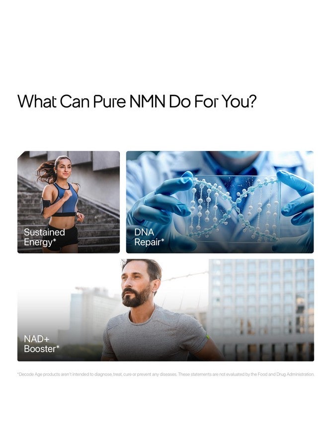 Decode Age Pure NMN, 99.9% Pure Beta NMN, High Bioavailability, NAD+ Booster for Energy, Metabolism, Cellular Repair & Skin Health, 14gm, 46 Servings - Image 3