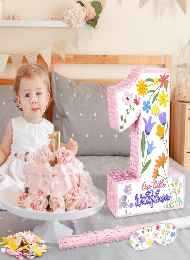Marspark Wildflower Piñata Wild One 1st Birthday Decorations Pink First Birthday Piñata with Stick Blindfold for Floral First Theme Baby Shower Celebration Decorations Supplies, 16.54 × 11 inch - Image 5
