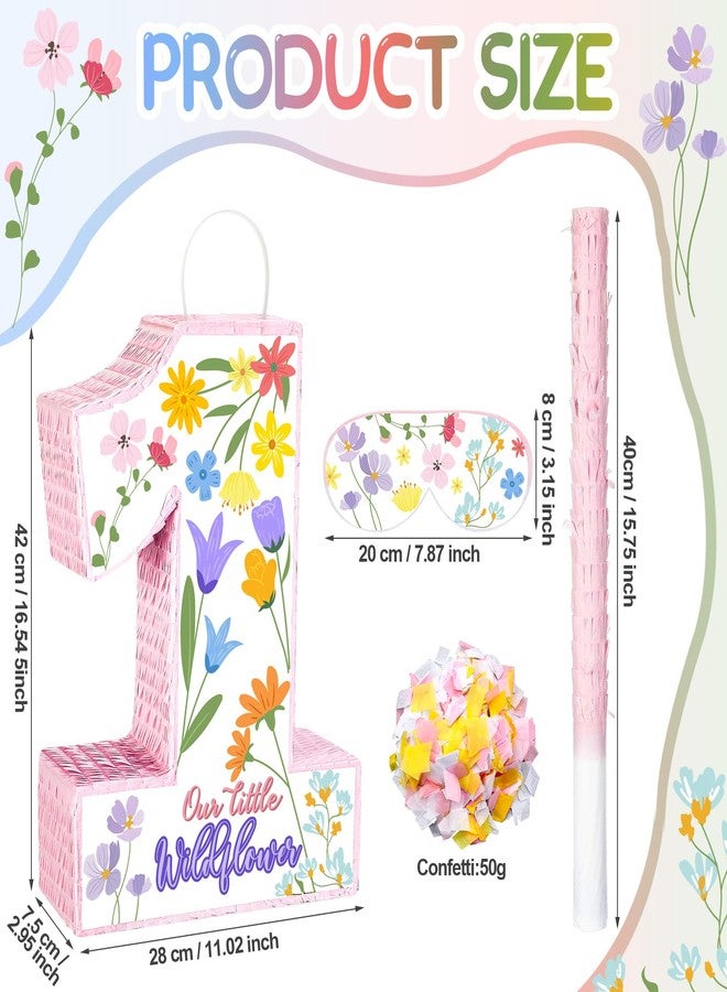 Marspark Wildflower Piñata Wild One 1st Birthday Decorations Pink First Birthday Piñata with Stick Blindfold for Floral First Theme Baby Shower Celebration Decorations Supplies, 16.54 × 11 inch - Image 2