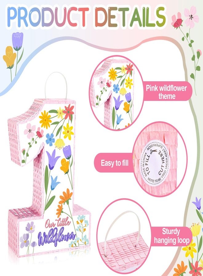 Marspark Wildflower Piñata Wild One 1st Birthday Decorations Pink First Birthday Piñata with Stick Blindfold for Floral First Theme Baby Shower Celebration Decorations Supplies, 16.54 × 11 inch - Image 3