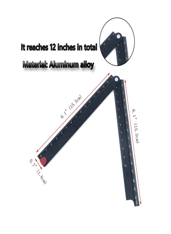 Pastlla 12" Folding Ruler, Aluminum Alloy Foldable Ruler 90°Folding Metal Stationery Ruler Angle Ruler Measuring Instrument Adjustable Geometry Measuring Ruler Multifunctional Inclinometer Measurement - Image 2