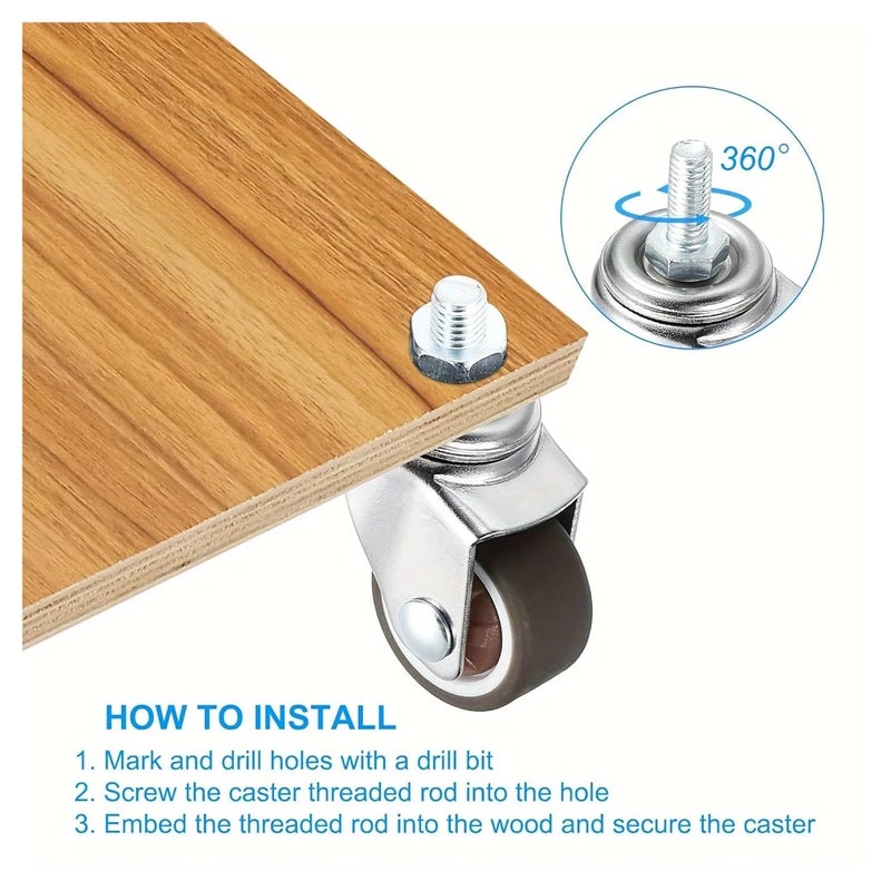 عجلات دوّارة عالمية 6 قطع مع قضبان خيوط M6 M8 ساق 1.25 بوصة - Image 4