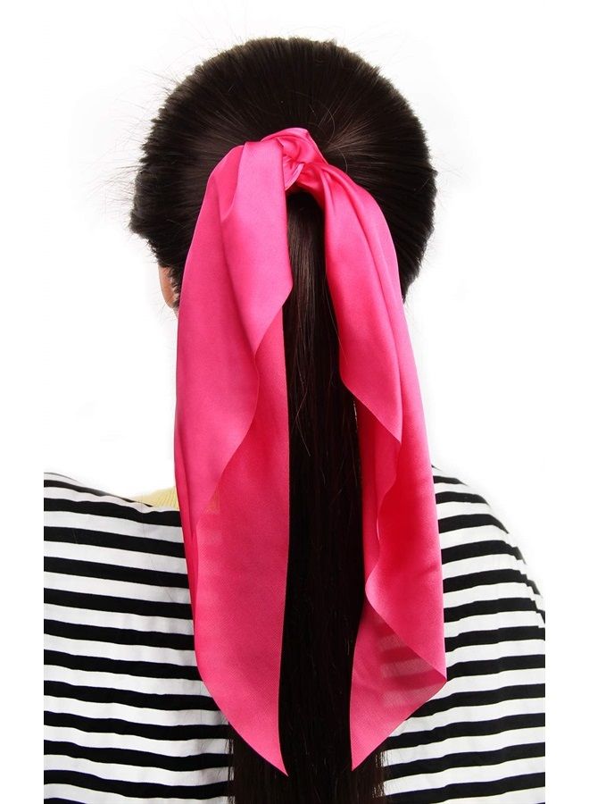 LFOUVRE Pack of 2 Knotted Bow Hair Scrunchies Elastic Hair Scarf Black Hair Ties Bands Satin Hair Ribbon Scrunchy Red Ponytail Holder for Women and Girls (Hot pink) - Image 2