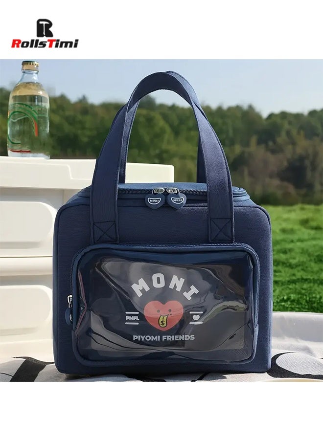 RollsTimi  8L Cartoon Large Capacity Tote Lunch Bag, Picnic Insulated Lunch Box Bag, Student Lunch Bag, Portable Vacation Beach Lunch Bag,Blue - Image 2