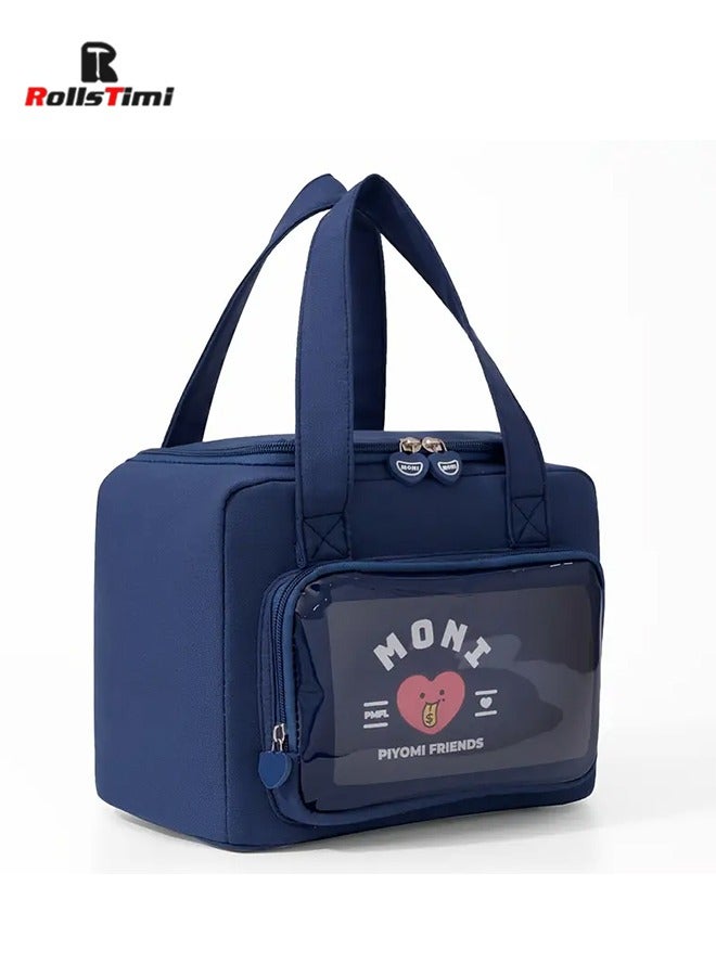 RollsTimi  8L Cartoon Large Capacity Tote Lunch Bag, Picnic Insulated Lunch Box Bag, Student Lunch Bag, Portable Vacation Beach Lunch Bag,Blue - Image 1