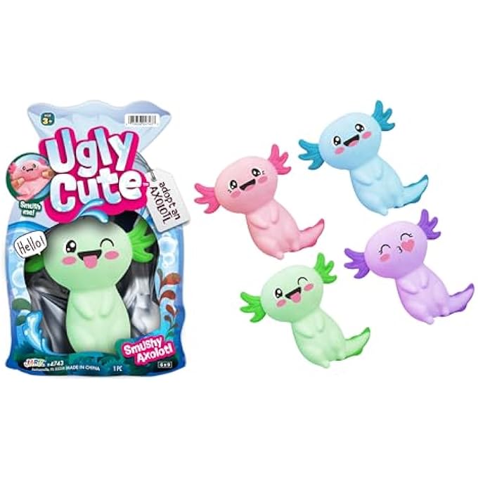 Ja-Ru Smushy Stuffed Axolotl Toy (1 Axolotl Assorted Color) Ugly Cute Stretchy Twisty Animal Kids Toys for Boy and Girl. Smush Fidget Silly Squeez Stress Relief Axolotls Figure 4743-1 - Image 1