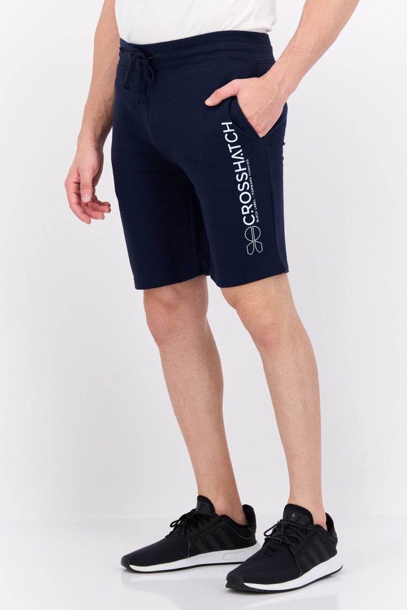 CROSSHATCH Men Drawstring Brand Logo Basic Shorts, Navy - Image 2