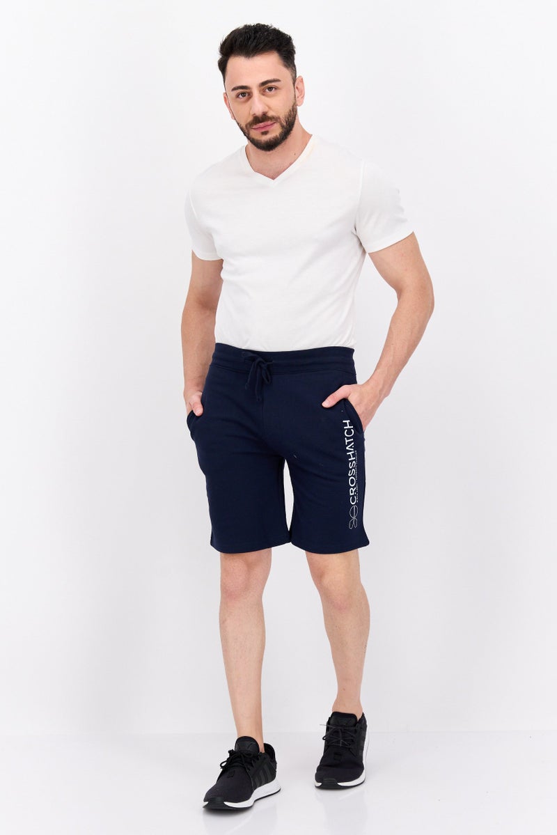 CROSSHATCH Men Drawstring Brand Logo Basic Shorts, Navy - Image 4