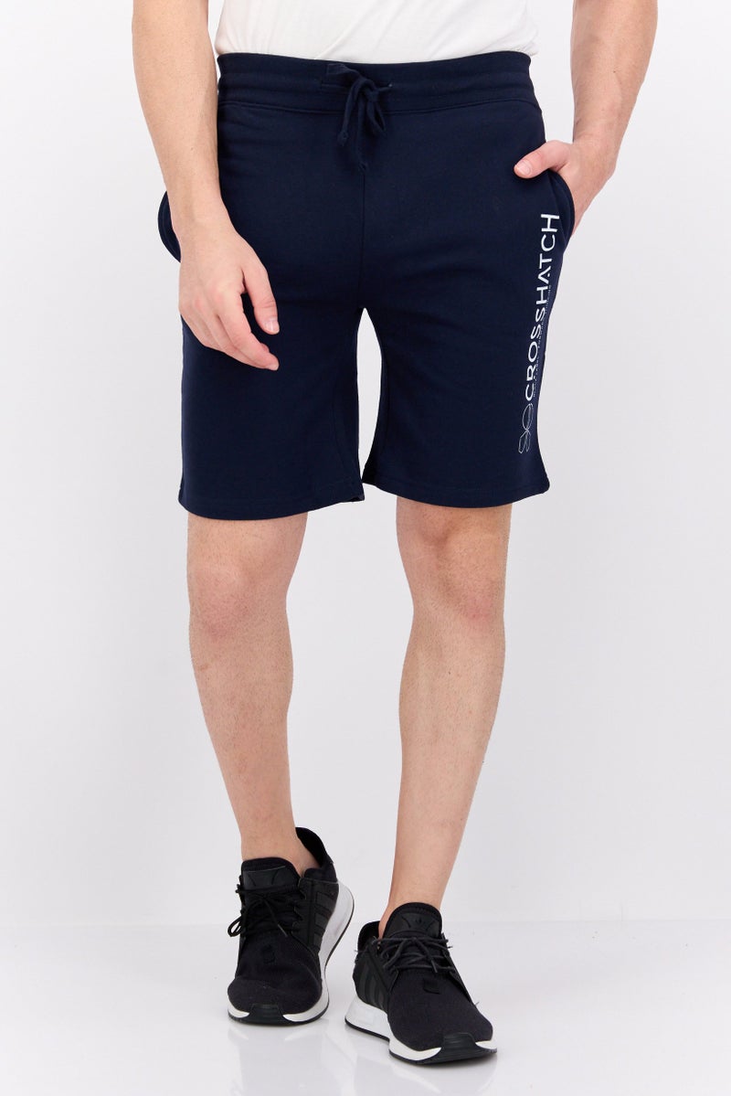 CROSSHATCH Men Drawstring Brand Logo Basic Shorts, Navy - Image 1