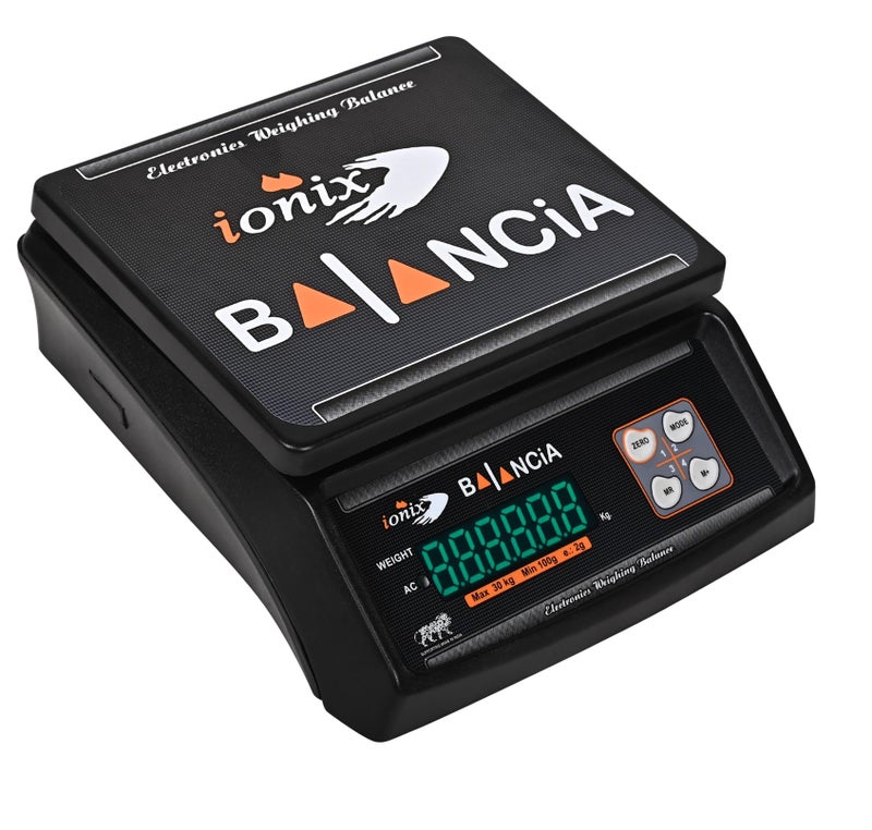 IONIX Made In India, Dual Display Weight scale with 1 Year Warranty & 8 hours battery Backup 30 kg capacity, Weight Machine for Shop | Weighing Machine | Weighing Machine for Shop 1 Piece, Black - Image 1