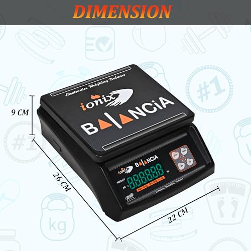 IONIX Made In India, Dual Display Weight scale with 1 Year Warranty & 8 hours battery Backup 30 kg capacity, Weight Machine for Shop | Weighing Machine | Weighing Machine for Shop 1 Piece, Black - Image 5