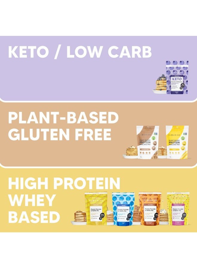FLOURISH خليط فطائر ووافل البروتين، بروتين مصل اللبن المعزول وبذور الكتان، غير معدلة وراثيًا، بدون سكر مضاف، غذاء خارق، عالي البروتين والألياف، فقط أضف الماء - فانيليا، 16 أونصة - Image 5