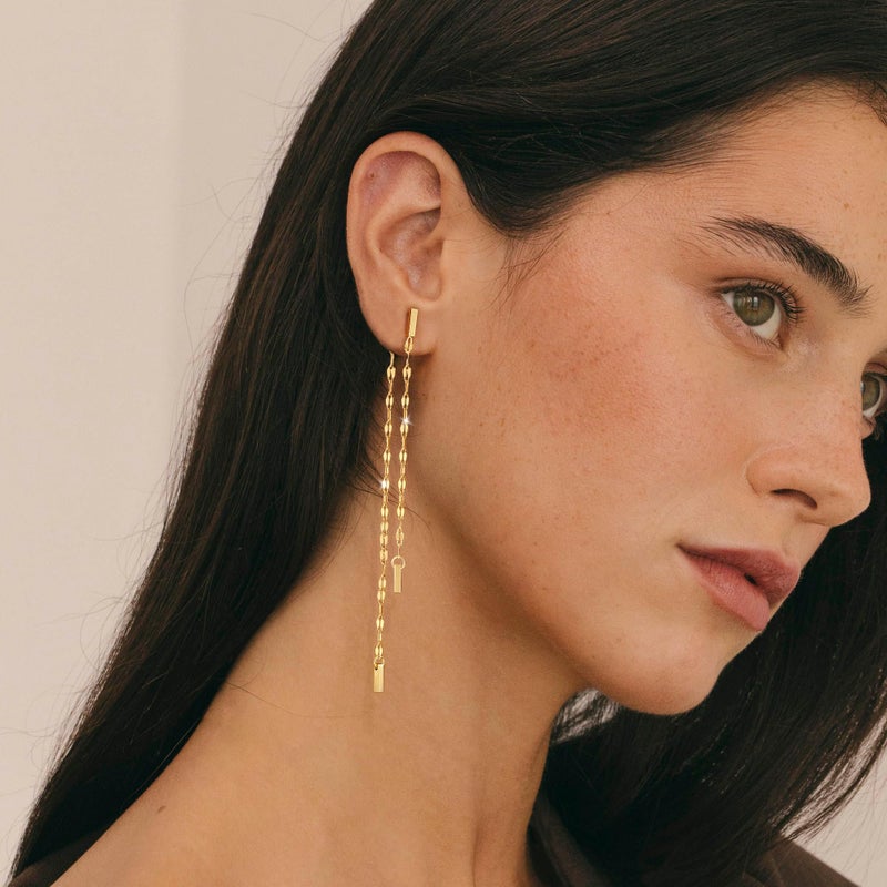 Robaice Gold Dangle Earrings for Women Dainty Long Tassel Drop Earrings Trendy, Hypoallergenic Dangling Lip Chain Earrings for Women Jewelry - Image 3