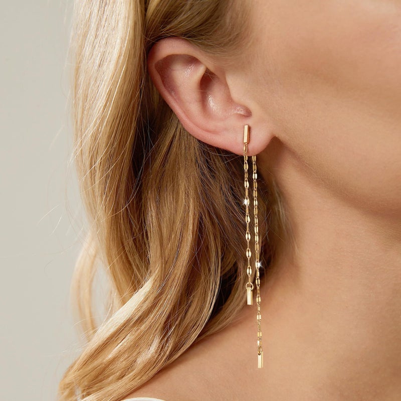 Robaice Gold Dangle Earrings for Women Dainty Long Tassel Drop Earrings Trendy, Hypoallergenic Dangling Lip Chain Earrings for Women Jewelry - Image 2