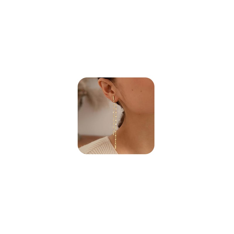 Robaice Gold Dangle Earrings for Women Dainty Long Tassel Drop Earrings Trendy, Hypoallergenic Dangling Lip Chain Earrings for Women Jewelry - Image 1
