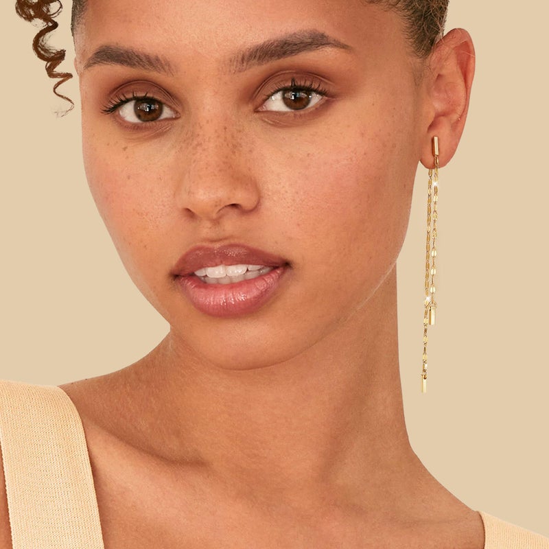 Robaice Gold Dangle Earrings for Women Dainty Long Tassel Drop Earrings Trendy, Hypoallergenic Dangling Lip Chain Earrings for Women Jewelry - Image 5